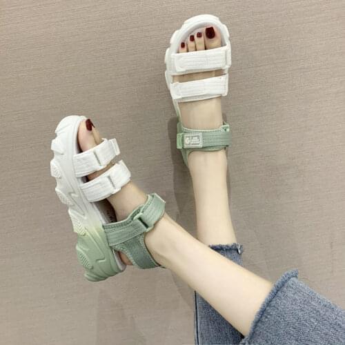 2021 New Summer Sandals Stylish Outer Wear Sandals Flat-bottomed Fairy Shoes Open To Shoes Women Shoes Platform Heels
