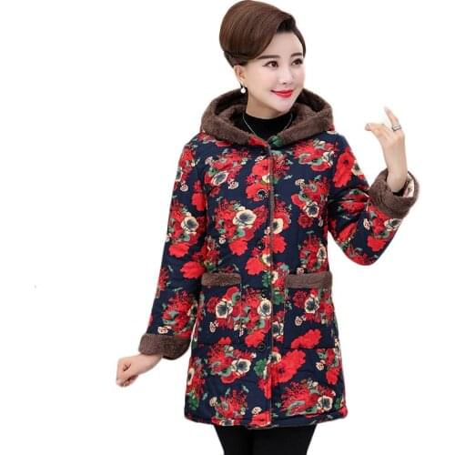 Padded jackets women Oversize coat Cotton Clothes Ladies Winter jacket Hooded Printing Warm coat Plus velvet Free shipping