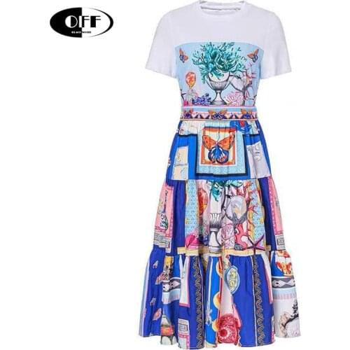 Designer Beach chic midi dresses for women summer elegant short sleeve vintage printed casual plus size 2XL lady dress vestidos