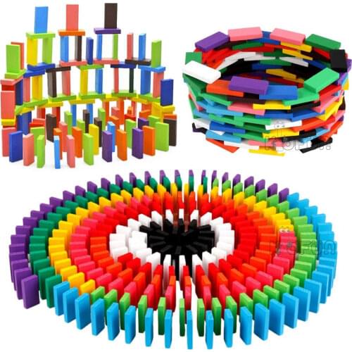 100/300/500pcs Children Color Sort Rainbow Wood Domino Blocks Kits Early Bright Dominoes Games Educational Toys For Kid Gift