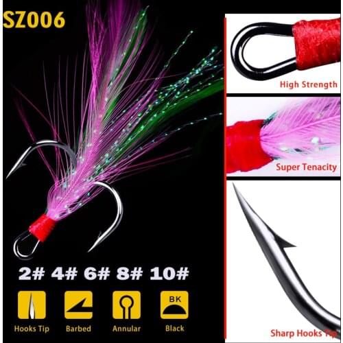20pcs/lot Fishing Hook New Fishing Equipment 2#-10# Black Fishing Hook With Red Feather Fishing Tackle Fishing Lure