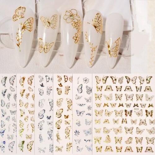 Holo 3D Butterfly Nail Art Stickers Adhesive Sliders Nail Transfer Decals Foils Wraps Nail Decoration Laser Nail Art Sticker