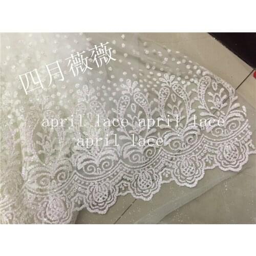 Aq001 # 10 yards cream shining ivory dobby sexy design glued glitter net tulle mesh sugar lace for wedding/party/lady dress