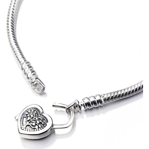 European Heart Love Key s925 Bracelet Snake Chain Bangle Original Charm Bracelets For Girl Women Lady DIY Jewelry Gift Making