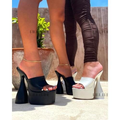 RIBETRINI Brand Luxury Open Toe Platform High Heels Women Slip On Peep Toe Sexy Party Dress High Quality Goth Ladies Shoes
