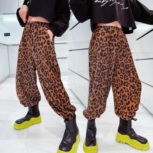 Girls Pants New Spring Autumn Children Fashion Loose Tracksuit Trousers Casual Pants with Leopard Print Sweatpants for Teen Girl