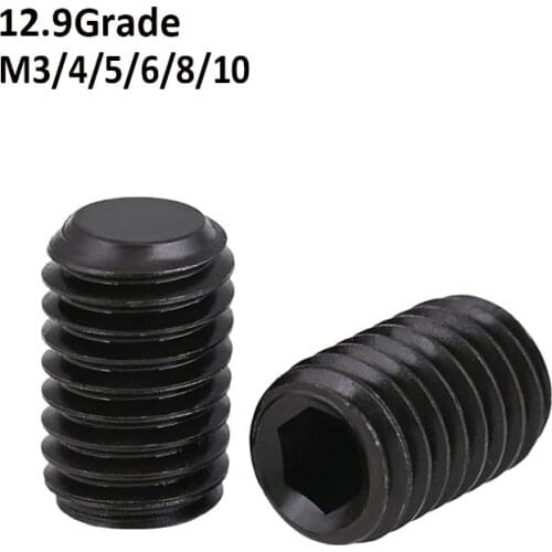 Black Grade 12.9 Carbon Steel Allen Head Flat Point Set Screws Hex Hexagon Socket Grub Screw Bolts M3 M4 M5 M6 M8 M10