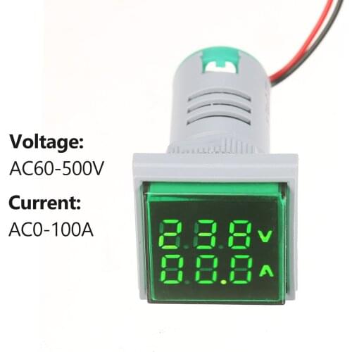 Mini Digital Voltammeter Ammeter Voltmeter Double LED Voltage &Current Meter Indicator Monitor AC Panel Meter AC60-500V AC0-100A