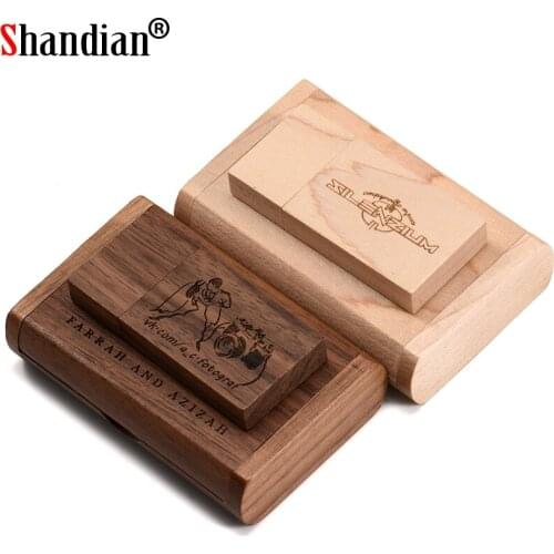 SHANDIAN Wood USB Flash Drives Wooden box USB Stick Maple Pendrive Personalized Photo Album 128GB Custom Logo External Storage