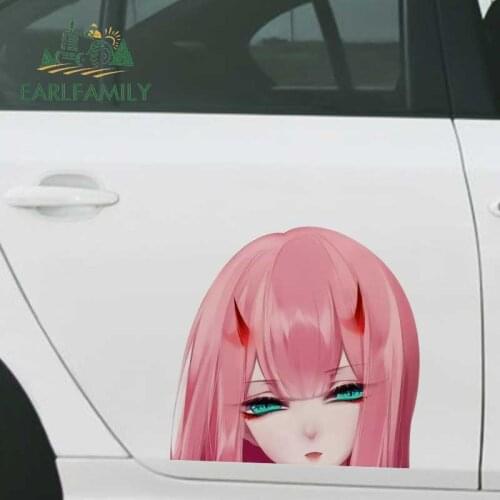 EARLFAMILY 43cm x 40.7cm For Zero Two Anime Car Accessoires Stickers Waterproof Big Decal Windshield Motorcycle RV JDM Sticker