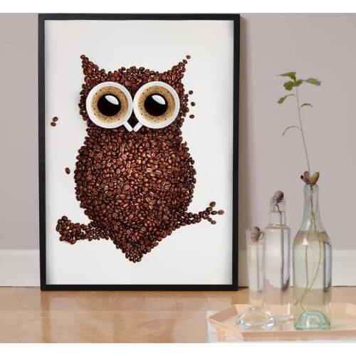 HD Printed Modern Coffee Beans Owl Painting On Canvas Modular Picture Wall Home Decoration Posters No Frame