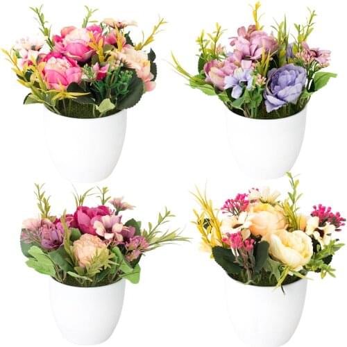 New Fashion Artificial Chrysanthemum Peony Flower Bonsai Potted Ornaments Home Decoration With Pot