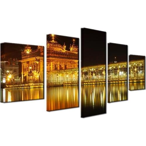 Canvas Wall Art Golden Temple At Midnight 5 Pieces Photo Wall Art painting for Home Decor ,Ready To Hang Drop Shipping
