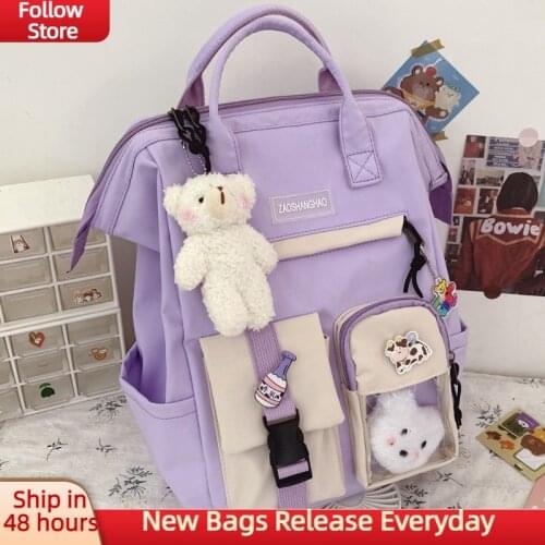 Korean School Backpack 2021 Teenage Girls Cute Backpacks Women High School Bags Women Cartoon Rucksack Travel Big A4