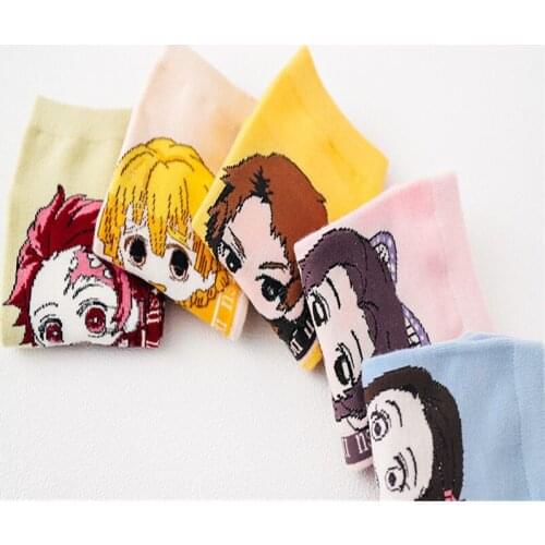 5Pairs/bag New Demon Slayer Cosplay Short Socks Kimetsu No Yaiba Cosplay Cartoon Kamado Tanjirou Kamado Nezuko Cotton Socks