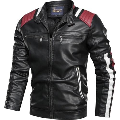 Nice Autumn Winter Mens Leather Jacket Casual Fashion Stand Collar Motorcycle Jacket Man Slim Warm Leather Jacket Coat For Men