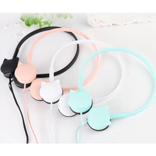 Creative Cute Cartoon Cat Wired Headset Earphones for Women Girls Gaming Over Head Headphone Stereo Music Earbuds with Mic