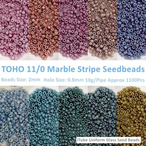 1100Pcs/Pipe 2mm Toho Round Beads Japan Metallic Marble Color 11/0 Glass Beads Indigenous Beadwork Boho Galvanized For DIY Sew