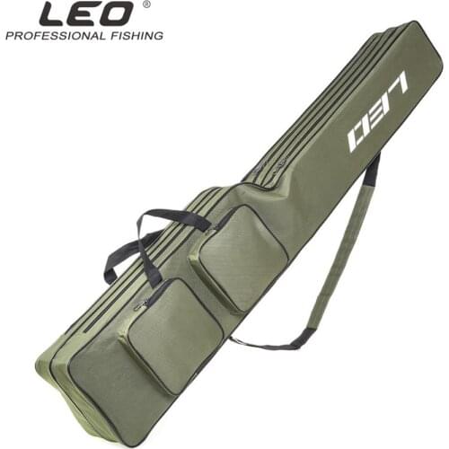 LEO Portable Multifunction Double Layer ArmyGreen 1.3M Foldable Fishing Rod Fishing Gear Fish Pole Tools Storage Bag Case