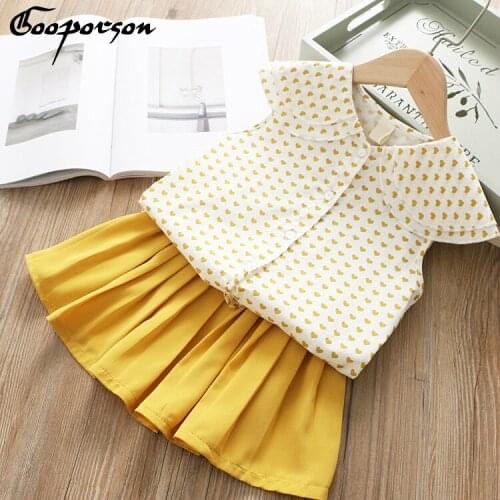 Girls Summer Set Little Girl Lapel Blouse Shirt and Pleated Skirt Fashion Children Clothes Set Outfits Boutique Kids Clothing