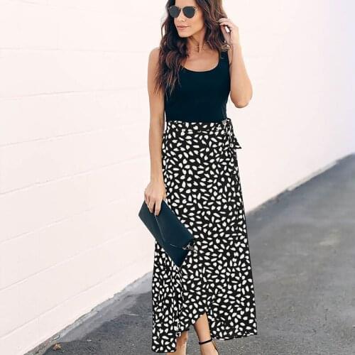 Summer Ladies All-match Skirt High Waist Color Polka Dot Printing Elegant Female Bottom Summer Sexy Lace -Up Loose Fashion 2021