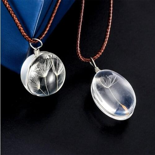 Fashion Oval Acrylic Dandelion Necklaces For Women Vintage Leather Link Choker Big Pendant Lovely Necklace Party Wedding Jewelry