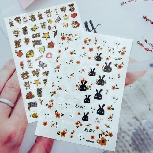 DIY Japanese Style Fashion New Arrival Nail Stickers Rabbits Thin Light Traceless Back Glue Adhesive Dry Nail Decals Manicure