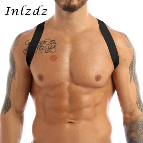 Mens Lingerie Strong Nylon X-Shape Back Elastic Shoulder Body Chest Muscle Harness Costume Belt for Clubwear or Cosplay Party