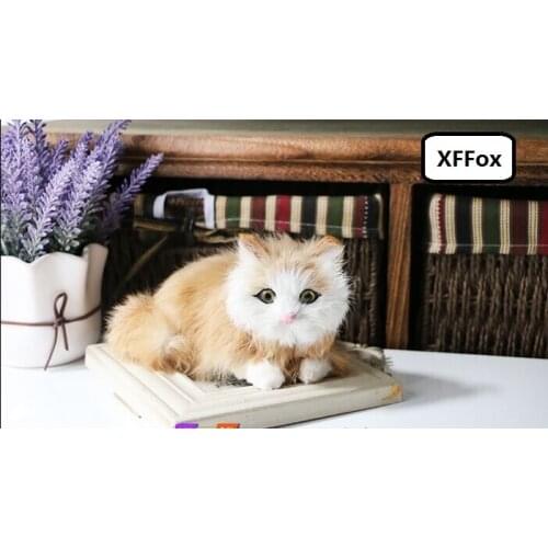 New real life lying cat model plastic&furs simulation yellow cat doll gift about 18x9cm xf1246