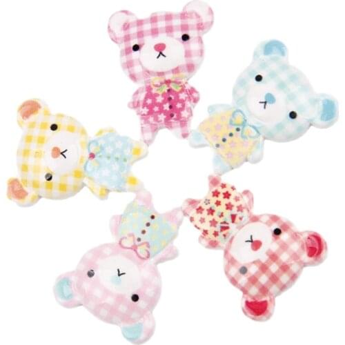 New!20pcs 23*29mm resin cabochon,Mix color check pattern cute bear shape flat back cabochon girls like DIY051