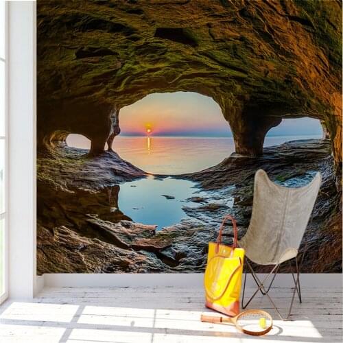 Custom Wallpapers Big Rock Sunrise Beautiful Scenery Beach Wallpaper For Bedroom Walls