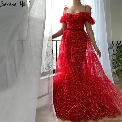 Red Simple Small Round Pattern Prom Dresses Long A-Line Sleeveless Ankle Length Formal Dress Serene Hill 2020 BLA70520