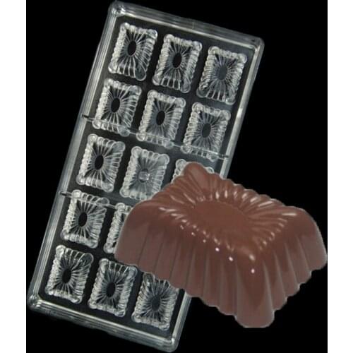 Soap Rectangular Tile / Corrugated Rectangular 15 Cups Flower Shape Polycarbonate Chocolate Molds Hard Injection PC Candy Mould