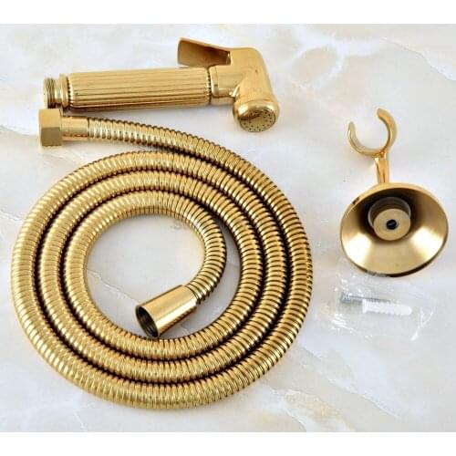 Luxury Gold Color Brass Bidet Spray Hand Held Bathroom Shower Head +Wall Bracket+1.5m Hose thh038