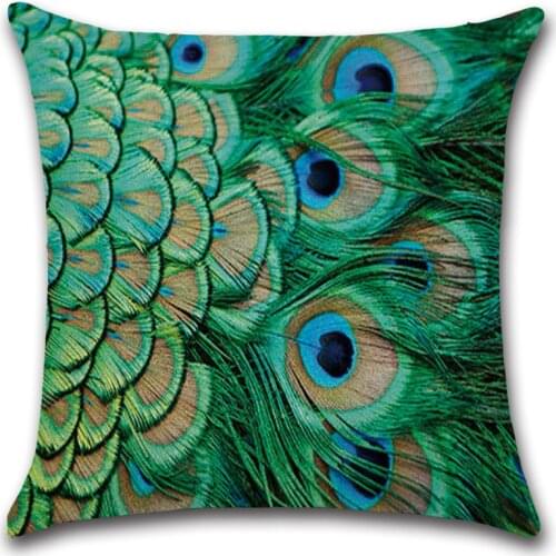 Peacock Feather Print Linen Pillow Case Flower Animal Bird Cushion Covers for Car Sofa Home Decoration Accessories Pillow Cover