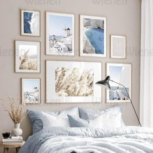 Modern Aegean Sea Santorini Seascape Painting Travel Poster Canvas Print Nordic Wall Art Picture Living Room Home Decoration