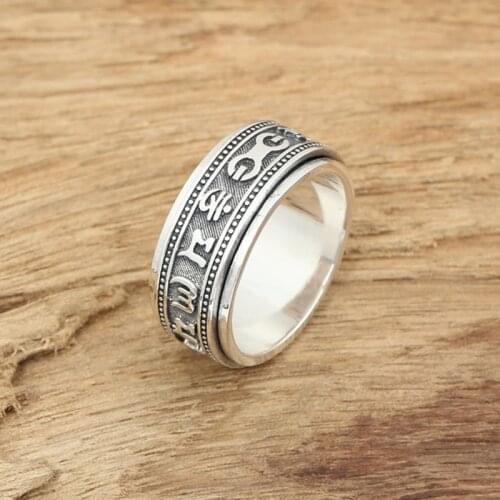 Spinning Thailand silver Ring Real 925 Sterling Silver Vintage Black Ring For Men and Women Jewelry S231