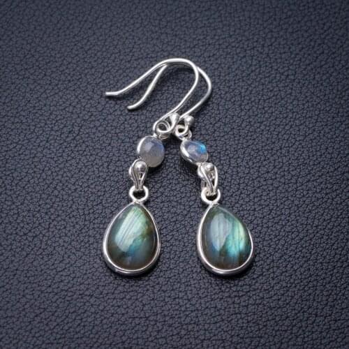 StarGems Natural Blue Fire Labradorite Handmade 925 Sterling Silver Earrings 1.75" E0770