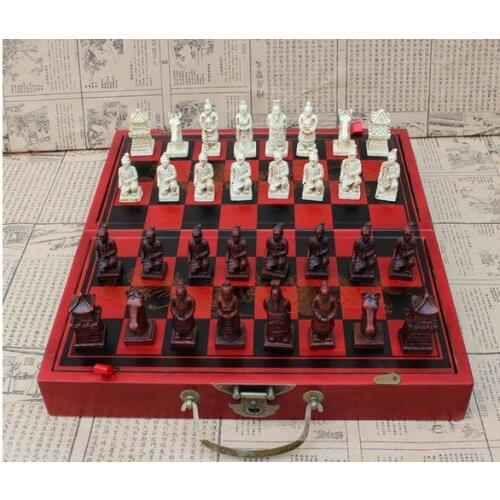 Antique international Chinese chess Exhibits crafts decoration 32 pieces chess set/box/Xian Terracota Warrior Statue wholesale