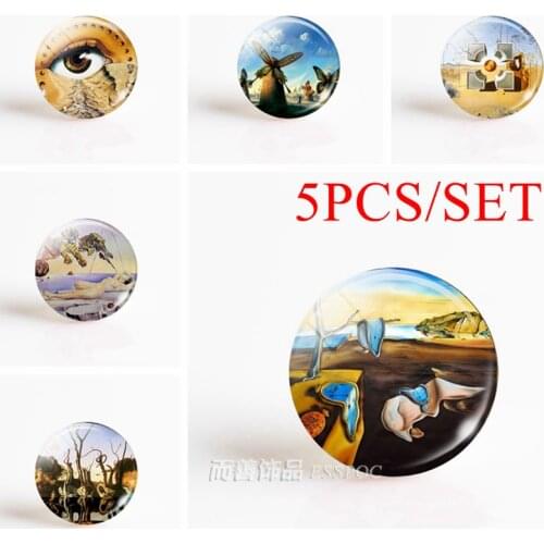 5PCS/SET Salvador Dali Art 12/16/20/25/30mm Round Accessories Glass Cabochon DIY Pendant Handmade Jewelry Making Blank Base