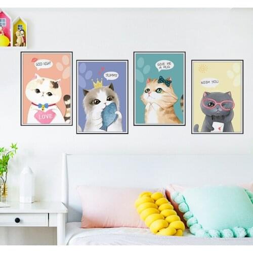 Cat Wall Stickers Girl Bedroom Bedside Background Decal Aesthetics Warm Room Decoration Self Adhesive Mural