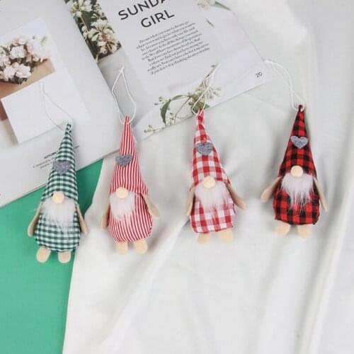 T3EC 4 Pcs Striped Plaid Cloth Faceless Doll Christmas Gnome Hanging Pendant Christmas Tree Decoration Cute Elf Hanging Doll