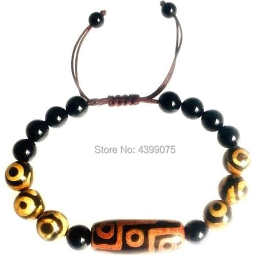 Tibetan characteristics Feng Shui agate 12*30mm DZI bracelet 10mm 3eyes DZI hand-woven men&women jewelry bracelet Free shipping