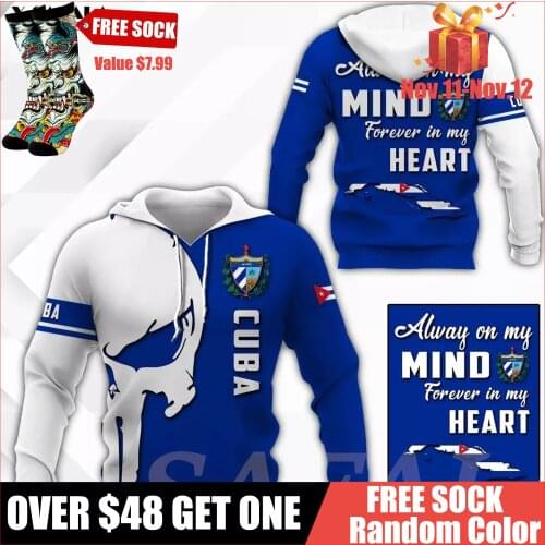 Cuba National Emblem Skull Country Map Flag 3D All Printed Hoodie Man Women Harajuku Zipper Pullover Sweatshirt Jacket