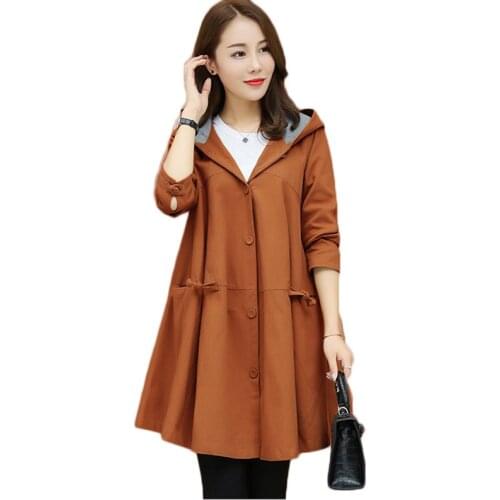 2020 Spring Autumn Womens New Long Windbreaker Outwear Fashion Wild Single-breasted Large Size Hooded Ladies Trench Coat L12