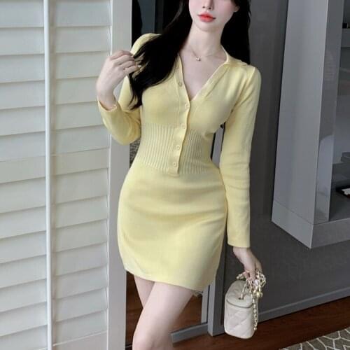 Knitting Mini Dress Women Sexy Elegant Slim Party Dress Female Korean Chic Office Lady Long Sleeve Bodycon Dress 2021 Autumn New