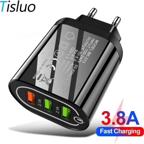 3.8A USB Phone Charger Quick Charge 3.0 For Samsung S8 S9 Xiaomi mi 8 Huawei Fast Wall Charging For iPhone 6 7 8 X XS Max iPad