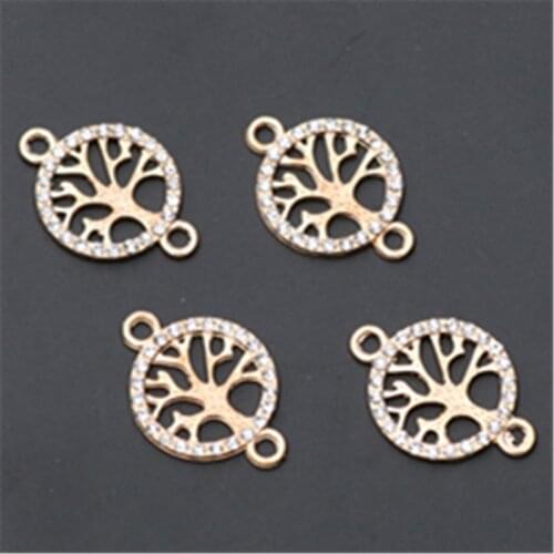WKOUD 6pcs kc gold tree of life glamour necklace bracelet DIY handmade Rhinestone metal jewelry alloy connectors A938