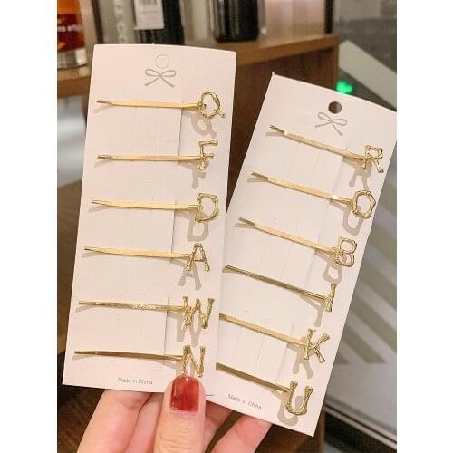 South Korea Ins Metal Name Letter Hairpin Net Red Simple Metal Hairpin One Word Clip Headdress Female Collocation