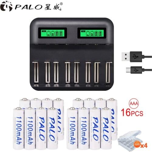 Palo Fast Charge AA AAA C D Battery Charger LCD Display USB Quick Charger with 1.2V Ni-MH AAA Rechargeable Battery For toys mp4